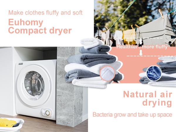 Euhomy 110V Portable Clothes Dryer 850W Compact Laundry Dryers 1.5 cu.ft Front Load Stainless Steel Electric Dryers Machine with Stainless Steel Tub for Apartment,RVs,Dorms,White Easy Control