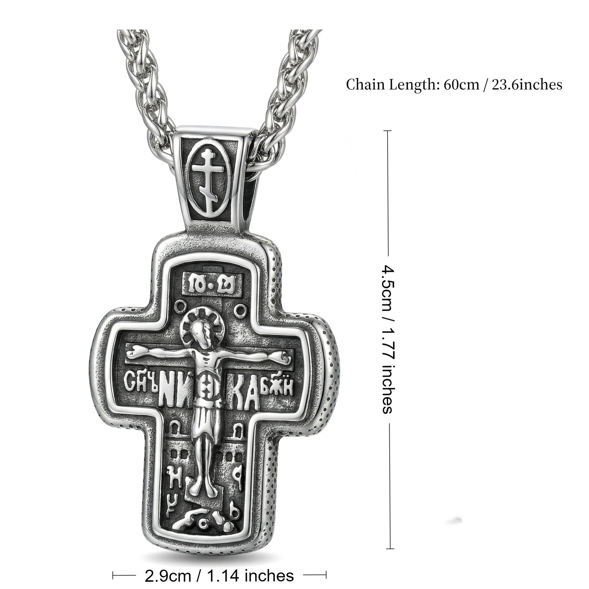Orthodox crucifix necklace for men, stainless steel Christian cross pendant, religious men's jewelry for faith, baptism confirmation gift Orthodox crucifix necklace for men, stainless steel Christian cross pendant, religious men's jewelry for faith, baptism confirmation gift