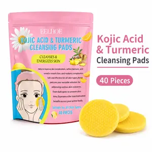 Kojic Acid Turmeric Cleansing Pads, 40 PCS Brightening Face Pads for Dull & Uneven-Looking Skin, Daily Facial Cleansing Pads for Oil, Dirt & Glow Care