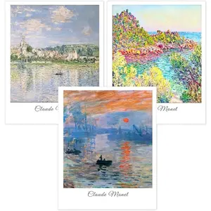 5D Full Drill Diamond Painting Set, 3‑Piece Monet Impressionist Landscape Art, Sunset & Riverside Scenes Reproduction Wall Decor
