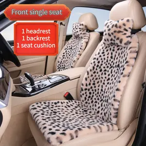 Luxury Winter Leopard Print Car Seat Cushion Set Front Single Seat Covers Thickened Plush Ultimate Warmth Easy 5 Minute Installation Universal Fit for All Cars SUVs Trucks waterproof leather car seat front rear seat cushion jg  collection truck protector
