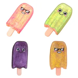 Glitter Ice Cream Squeeze Toy 1/4Pcs Transparent Cartoon Ice Stick Stress Relief Sensory Toy Anxiety Relieving Soft TPR Portable Fun Design Eco-Friendly Material