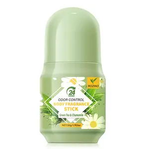 ROZINO 24H Odor Control Body Fragrance Stick - Green Tea & Chamomile Roll-On Deodorant for Women, Long-Lasting Freshness & Non-Sticky Formula (1.76oz/50g)