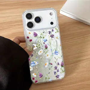 Full Screen Purple Floral Pattern Phone Case, Edge TPU, Back Panel Acrylic Anti-drop High Transparency Magnetic 1800, Compatible with iPhone 17/16/15/14/13/12/11 PRO MAX PLUS AIR E XS and PROMAX, Ideal Gift for Friends, Family, or Couples, YKLCX28