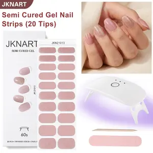 DIY Nail Art Kit, 20 Semi-Cured Gel Stickers + Portable UV Lamp, Home Use, Requires UV/LED Light, Soft Gel Nails Decorations