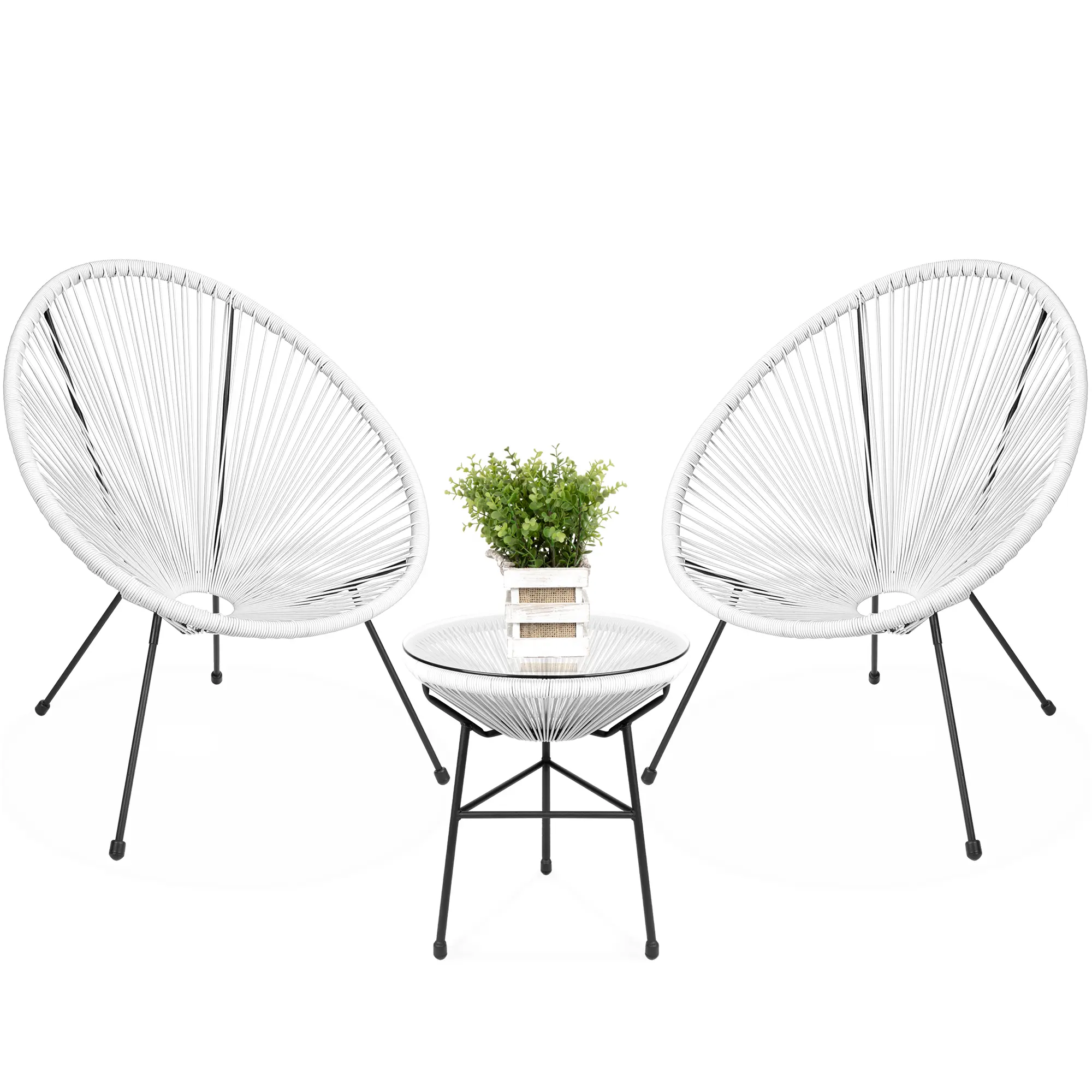 Best Choice Products 3-Piece All-Weather Patio Acapulco Bistro Furniture Set w/ Rope, Glass Top Table