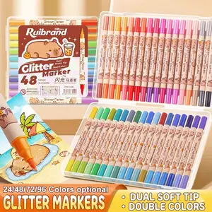 Cute Water Pig Dual-Headed Soft Tip Glitter Markers, Vibrant Colors, Perfect for Gifts, Crafts, Greeting Cards, Cups, Wood Decorations