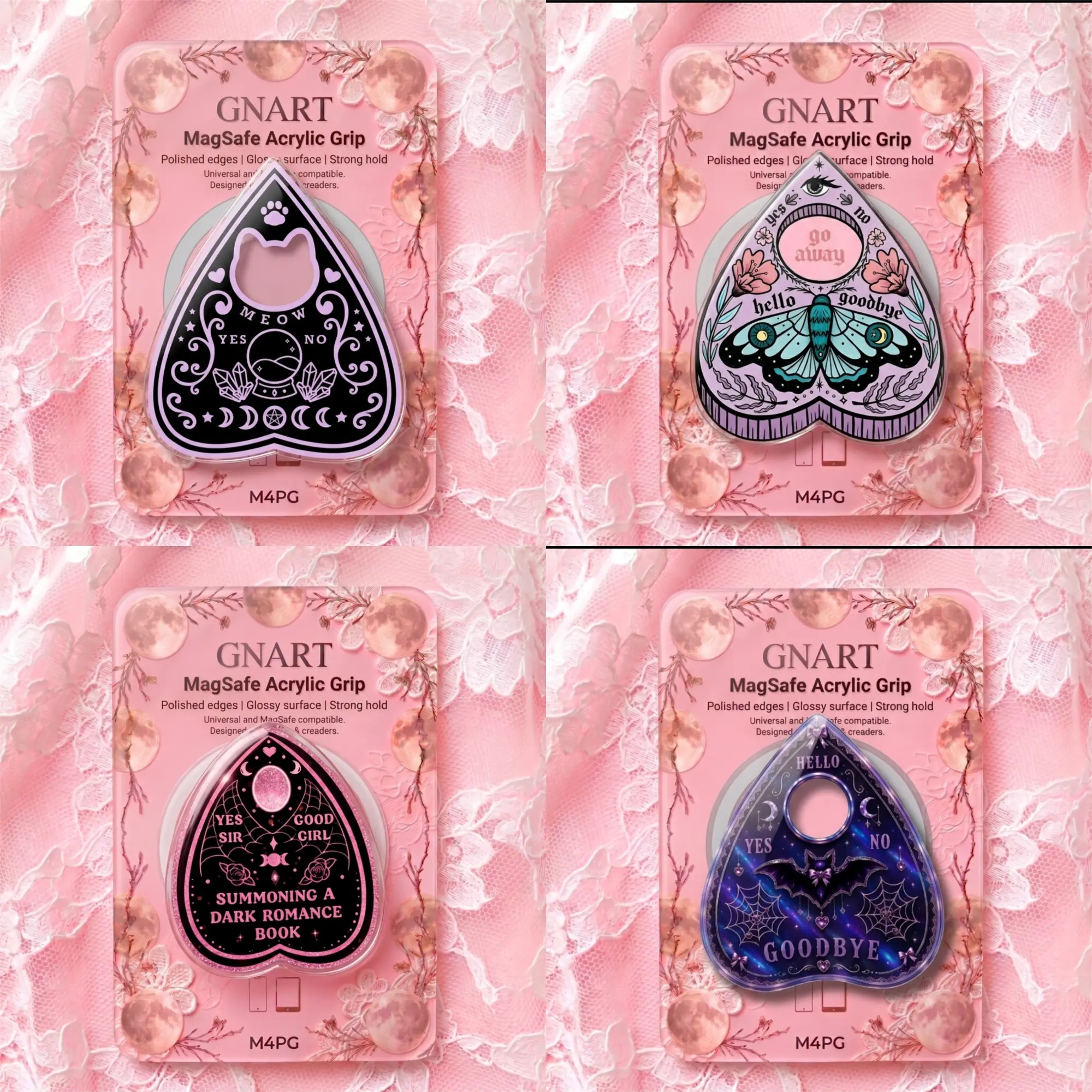 Witchy Planchette Magnetic Phone Grip Acrylic Ouija Board Cat Moth Bat Phone Stand Cute Pastel Goth Phone Holder Dark Romance Bookish Mobile Accessory Gift for Her