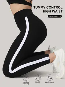 High Waist Bubble Yoga Leggings for Women, High Stretch Butt Lifting Slim Fit Pants, Side Stripe Honeycomb Design, Suitable for Fitness, Sports, Casual, Running