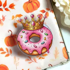 Royal Pink Donut MagSafe Phone Grip – Kawaii Crown Pastry Magnetic Pop Socket & Kickstand – Cute Sweet Treat Phone Accessory