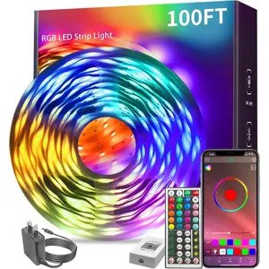 100FT RGB LED Strip Lights with Bluetooth Music Sync Color Changing Smart App Control & Remote for Bedroom Flexible Home Décor Lighting Valentines Day Happy New Year
