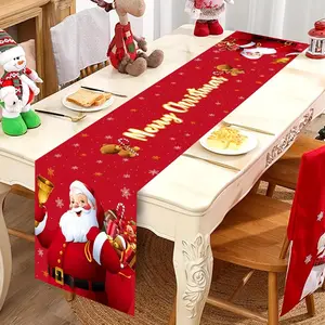 Christmas Table Runner, Santa Claus Design with Bell, Polyester Material, Perfect for Holiday Party Decor, Kitchen Decoration