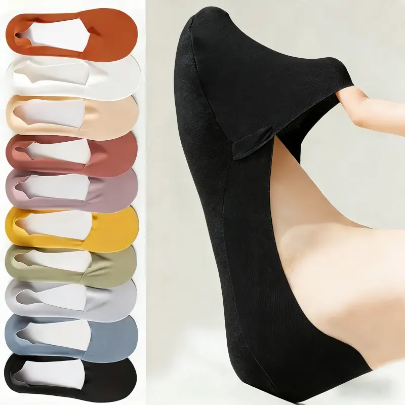 10 Pairs of Women's Spring/Summer Ultra-Thin Low-Cut Non-Slip Invisible Socks Comfortable Moisture-Wicking Socks Cool Silk Boat Socks Essential Casual Basics for Women Fit Breathable