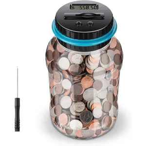 Digital Counting Money Jar Digital Coin Counter with LCD Display Large Capacity Money Saving Box for Kids Adults as Gift for Christmas Birthday (Blue)
