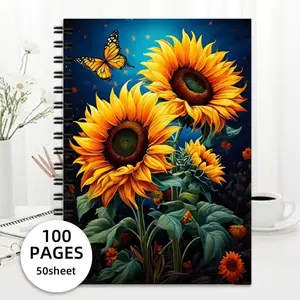 Sunflower Theme Coil Notebook, Healing Sunflower Illustrations, Aesthetic and Practical Stationery, Perfect for Note-Taking and Journaling
