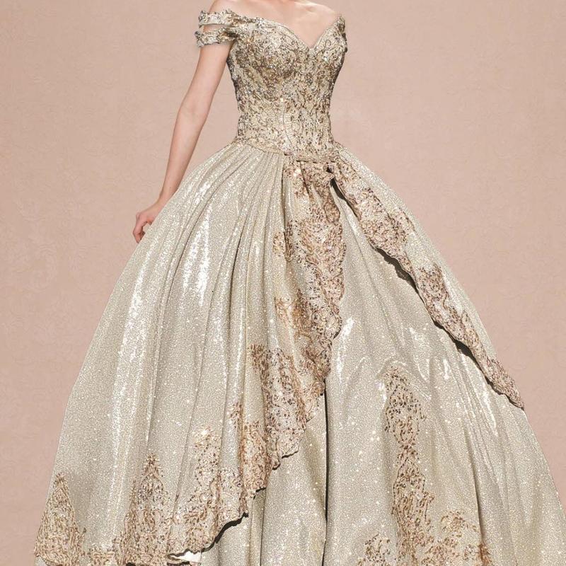 NO.23 Quinceanera Ball Gown Dress Split Skirt and Glitter Tulle Mexican Sweet 15  Formal Party Dress