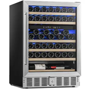 Antarctic Star 24 Inch Wine Fridge, 52 Bottle Wine Cooler Refrigerator. 39-64°F Dual Zone Wine Refrigerator Glass Door, Built in or Freestanding Under Counter Fridge for Home Bar Office