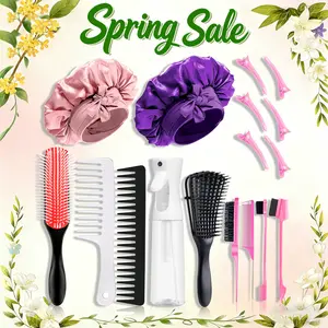 New launch of new pink hair dye brush set 16 wide tooth combs hair detangling comb satin equivalent brush edge tool set for curly hair styling Purple