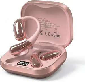 Open Ear Headphones, Wireless Headphones with Smart Digital Display & Mic, Open Ear Earbuds 35H Playtime, Sweat Resistant & Waterproof, Secure Comfortable Fit - Running, Sport, Daily (Rose Gold) Voice Assistant Headset ENC