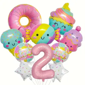 New candy ice cream balloon set Aluminum film balloon - birthday anniversary scene decoration, birthday party decoration, donut children's birthday banquet setting atmosphere scene photography, ice cream candy cone balloon cute wind.