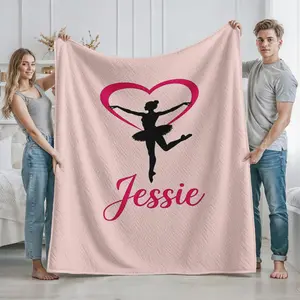 Ballerina Silhouette Blanket Personalized with Name Ballet Dance Print Soft Cozy Throw for Living Room Bedroom Use Suitable for Dance Lovers Perfect Gift for Christmas Birthday Valentines Day and Special Occasions