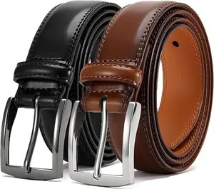 Men's Genuine Leather Dress Belt 2Pack - Handmade Classic Casual and Business Belt, 100% Cow Leather Prong Buckle,