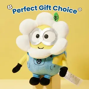 1pc MINISO Minions Plush Toy Figure - 9-Inch Character with Flower Accessory, Soft Collectible for Room Decor & Minions Fans, Durable for playtime & Display