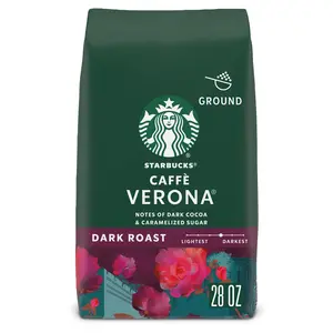 Starbucks Caffè Verona Dark Roast Ground Coffee 100% Arabica 28 oz Bag Premium Blend with Rich Dark Cocoa & Caramelized Sugar Notes