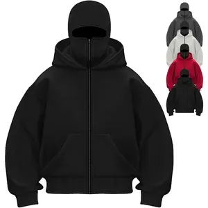 Balaclava Hoodie with Built In Balaclava, Double Hooded Zip Jacket Wind-resistant Winter Hoodies for Men