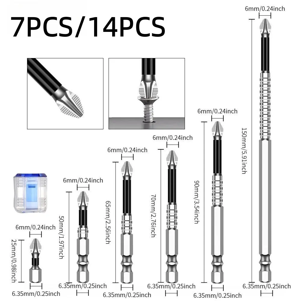 Magnetic Phillips Screwdriver Bit Set, 6PCS High Hardness Toughness Durable Non-slip Grip Cross Screwdriver Bit Set, Power Tool Accessories for Electric Drill, Screwdriver Bits Set
