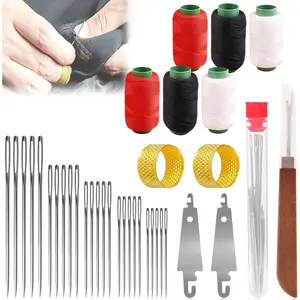 37 count Big Eye Steel Sewing  Kit - Stainless Steel  for Hand Sewing Kit with Thread Ripper,  Threaders, Threads and Thimbles