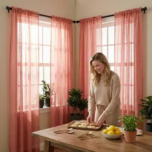 Window Wear 4 Panels 52X84Inch Fancy Faux Linen 540D Curtains Color Sheer Window Treatment Panels For Living Room Easy Installation Natural Light L21 Home Textile Interior Decoration Accessories curtains curtains for bedroom cortinas para salas