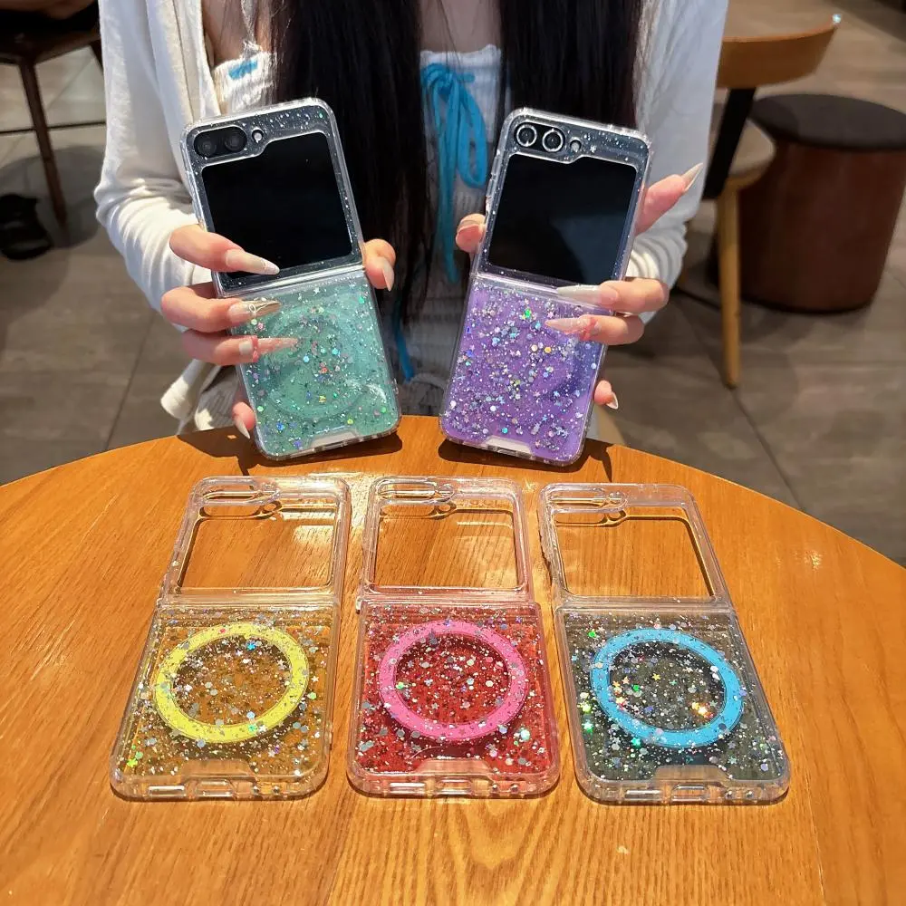 Luxury Glitter Gradient Magnetic Soft Silicon Protect Case For Samsung Galaxy Z Flip 7 6 5 4 3 Wireless Charge For Magsafe Cover