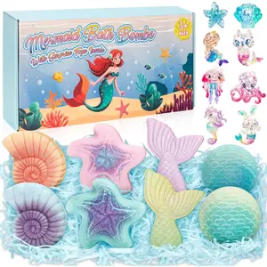 P-TBT030  8 Packs Bath Bombs for Kids Girls, Mermaid Bath Bomb with Surprise Toys Inside, Princess Bubble Bath Toys for Kids Aged 4-8, Christmas Birthday Gifts for Girls 3 4 5 6 7 8