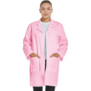 VOGRYE Women's Lab Coat Long Sleeve 3 Pocket Medical Coat with Button Wrinkle Resistant Professional for Doctor Nurse