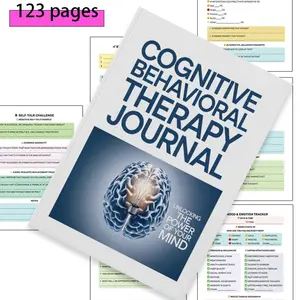 Mental Health Journal Notebook – Cognitive Behavioral Therapy Workbook, 123 Pages Guided CBT Journal, Self Talk Challenge, Thought Record & Mood Tracker Log Book for Anxiety & Stress Relief