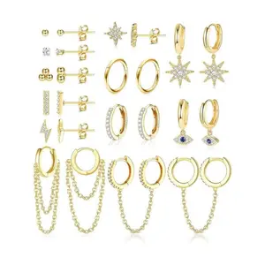 Rhinestone Decorated Lightening Design Hoop Earrings & Stud Earrings, Fashionable Earrings Set for Women & Girls, Trendy All-match & Exquisite Cubic Zirconia Jewelry for Birthday Gift, Earring Stack