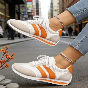 Women’s Retro Running Sneakers Lightweight Breathable Mesh Trainers Lace Up Casual Athletic Shoes Comfortable Cushioned Walking Shoes Non Slip Fashion Sport Sneakers for Gym Travel Outdoor Jogging Everyday Wear Trendy Classic Stripe Design Shoes for Women