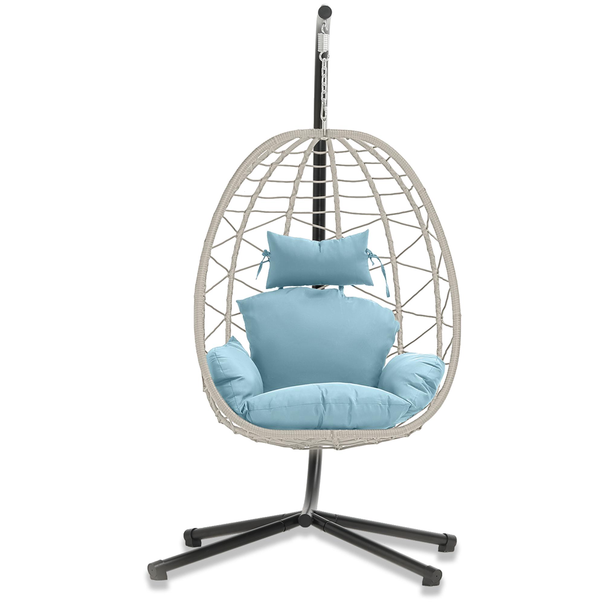 Single Egg Chair with Stand- 350LBS Capacity, Swing Chair Hanging Chair Nest Basket, UV Resistant Removable & Washable Cushions for Bedroom, Balcony, Garden Patio Outdoor Furniture