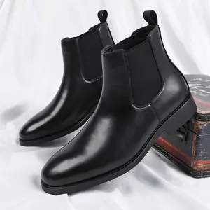 Men’s Classic Leather Chelsea Boots | Formal Ankle Dress Boots | Slip-On Elastic-Side Professional Business Footwear | Smart-Casual Pull-Tab Modern Design