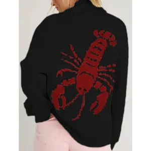 BIGWIG Lobster Print Women's Shawl Collar Cardigan Long Sleeve V Neck Button Sweater Tops