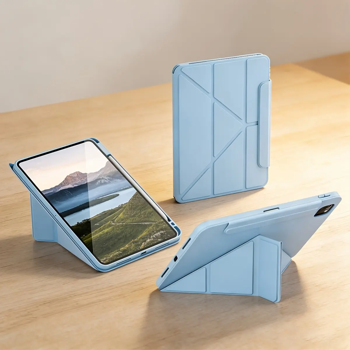360° Rotatable Magnetic Detachable Folio Case with Pencil Holder for iPad 11th Gen (A16 2025) & iPad Air, Strong Built-in Magnet Ring, 1-Click Portrait/Landscape Switch, Removable Iron-Attractable Back Shell, Hands-Free Protective Cover