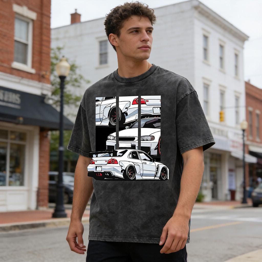 JDM Skyline GT-R R34 Car Washable Direct Spray T-Shirt 260g Heavy Cotton Vintage Modified Car Tee Unisex Casual Top for Car Enthusiasts