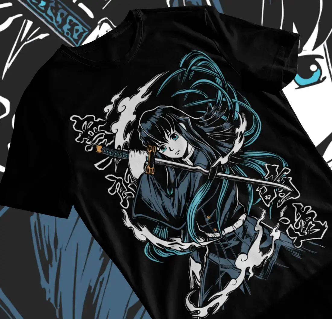 Muichiro Tokito T-shirt Kimetsu no Yaiba Demon Slayer Anime Black Shirt Soft Tee Cotton Fabric