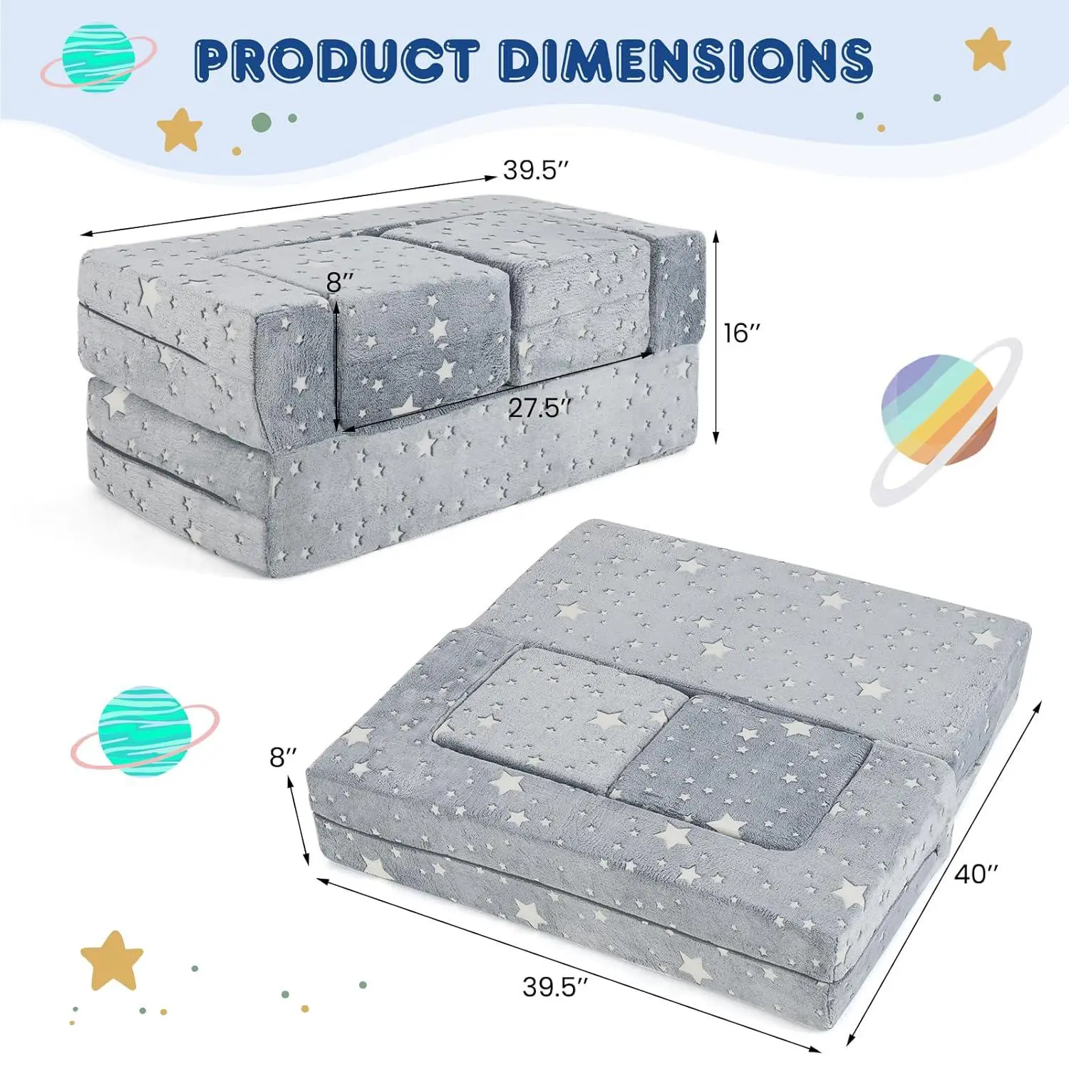 2 Seat Fold Out Couch Sleeper Bed Ball Pit -Grey 