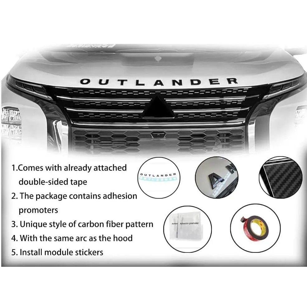 Hood Emblem for Mitsubishi Outlander 2020 2021 2022 2023 2024, Car Hood 3D Letters Emblem Sticker Car Logo Sticker Car Stickers