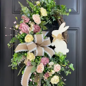 Artificial Flower Wreath for Front Door Decoration, Elegant Easter Wreath for Home Living Room, Wall Decor, Welcome Sign, Size 30x35x5cm