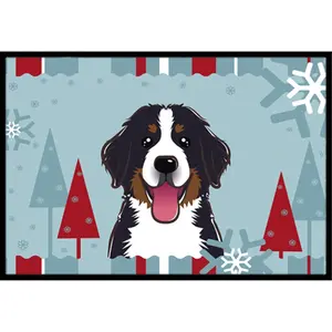 212 MAIN Bernese Mountain Dog Holiday Theme Felt Floor Mat, 24x36in, Rubber Backed, Fade Resistant, Durable Indoor-Outdoor Rug
