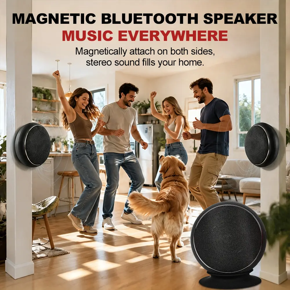 Wireless Magnetic Bluetooth Speaker - Red, Black, White - True Stereo Sound, 5.3 Stable Connection, 500mAh Battery, 8 Hours Playtime, Compact Audio Device, Portable