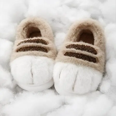 Women's Cute Cartoon Cat Paw Design Plush Slippers, Casual Soft Comfortable Home Slippers, Warm Slippers for Indoor & Outdoor Use for Fall & Winter, Trending Shoes, Footwear fur slipper